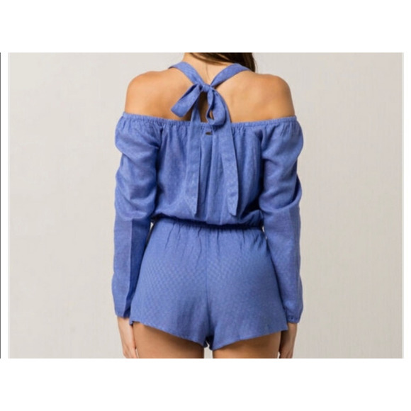 O'Neill Womens Extra Small Ellsworth Textured Off Shoulder Romper Linen Cotton - Picture 4 of 14